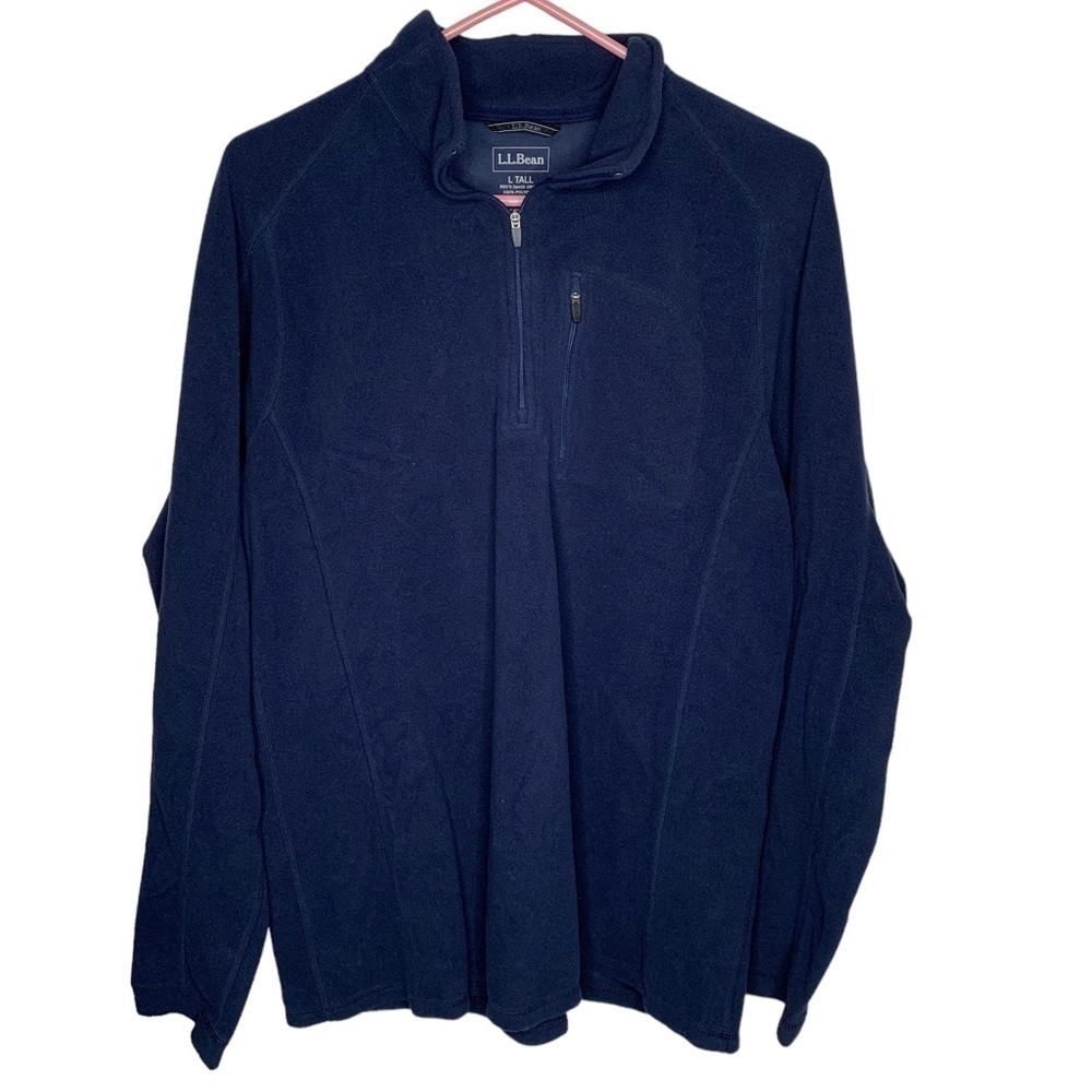Ll Bean Mens Fleece Pullover size large tall navy blue 1/2 zip